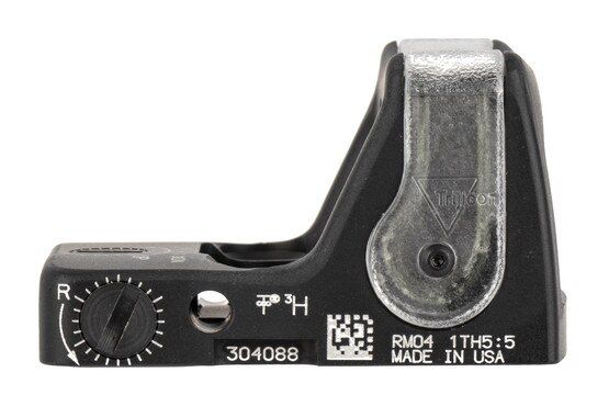 Trijicon Type 2 RMR with dual illuminated 7 MOA amber reticle features easy to use side mounted controls and an black finish